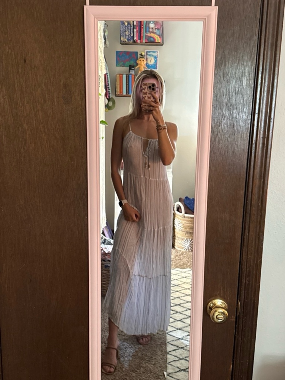 Kona Sol White Striped Maxi Dress
